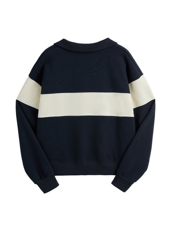 Color Block Splice Letter Embroidery Print Sweatshirt