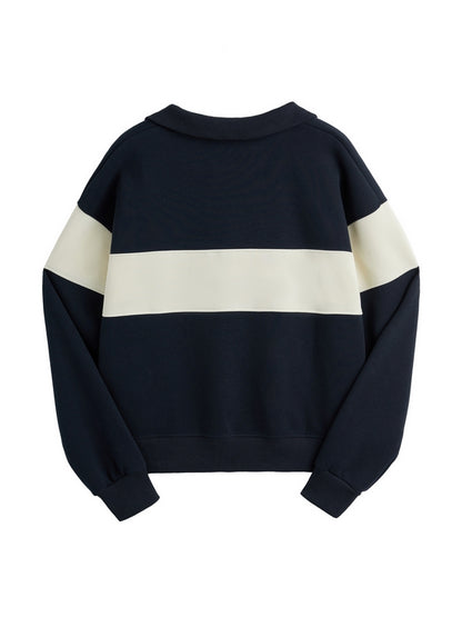 Color Block Splice Letter Embroidery Print Sweatshirt