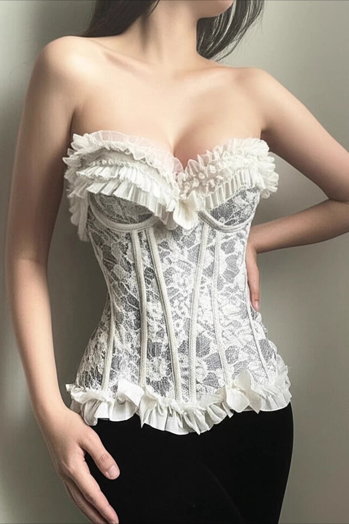 Sweet Ruffle Bow Detail Crop Corset
