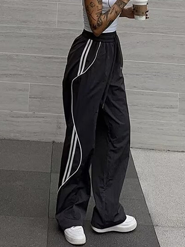 Side Stripes Contrast Color Wide Leg Pants