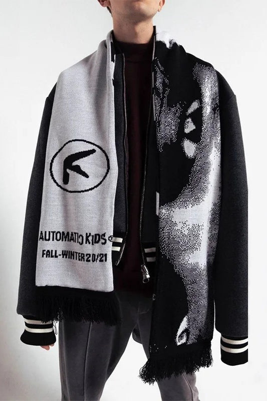 Y2K Aphex Twin Hip-Hop Knit Scarf