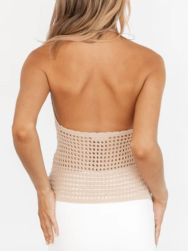 Knitted Hollow Cardigan Halter Vest