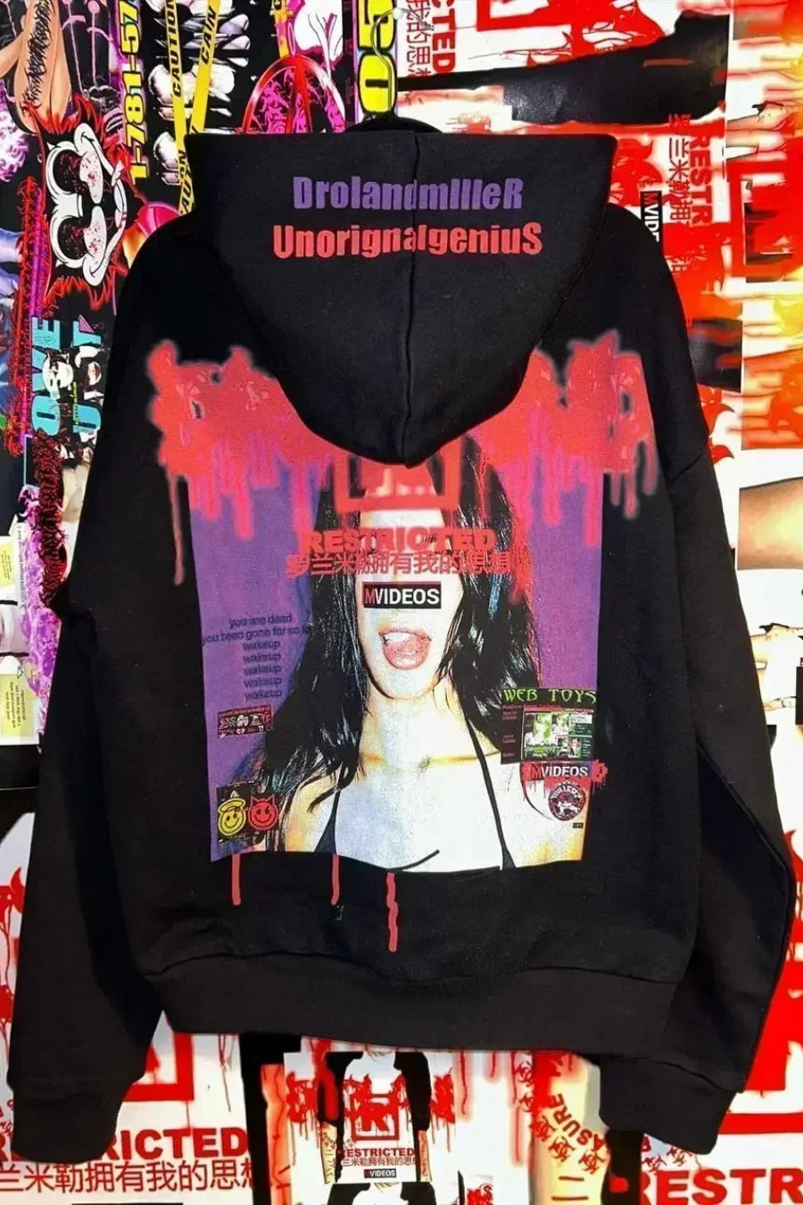 Drolandmiller Y2K Gothic Oversized Grunge Hoodie