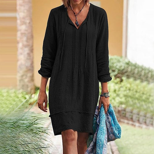 Women's Casual Textured Midi Dress with Drawstring | Ideal for Spring/Summer