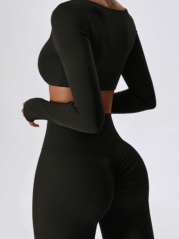 Solid Quick Dry Square Neck Cropped Active Top & Pants Set