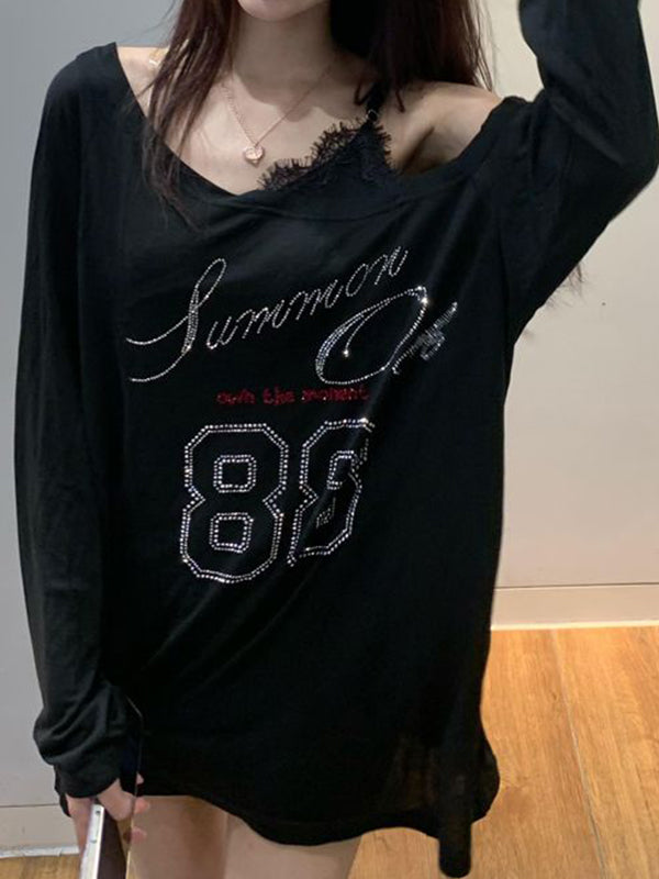 Oversized Long Sleeve Tee With Lettering Print