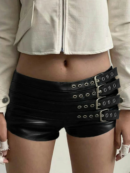 Dark PU Leather Low Rise Shorts