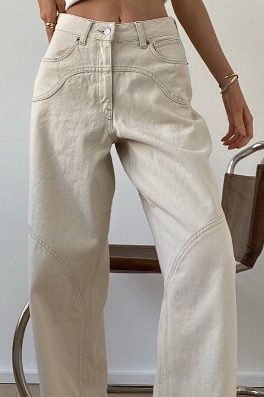 Off White High Waist Loose Straight Jeans