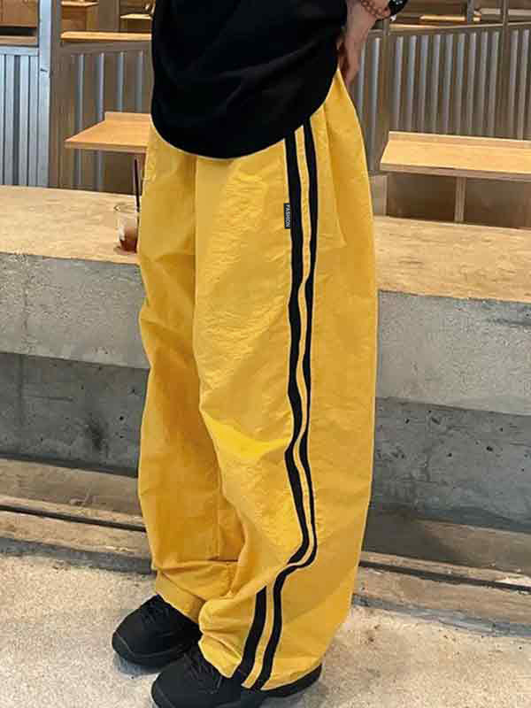 Contrast Color Stripe Patchwork Wide Leg Pants