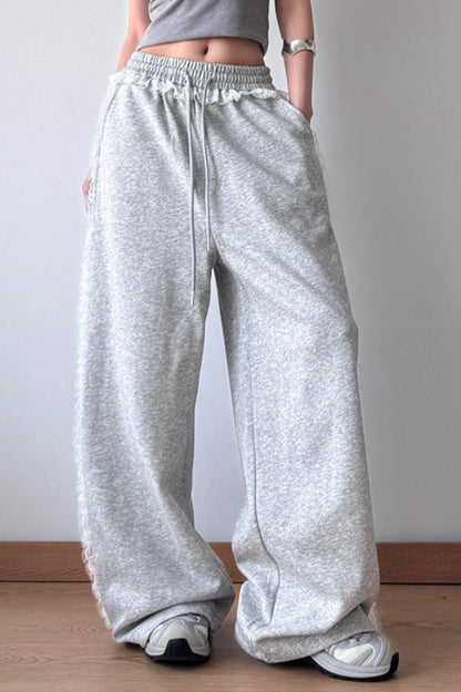 Lace Trim Wide Leg High Waist Pants