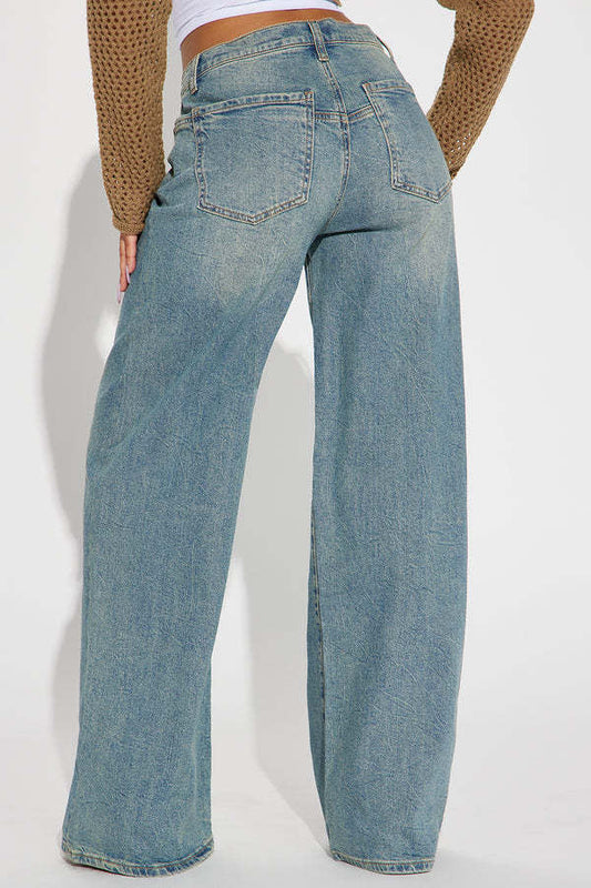 Embroidered Stretch Wide Leg Jean
