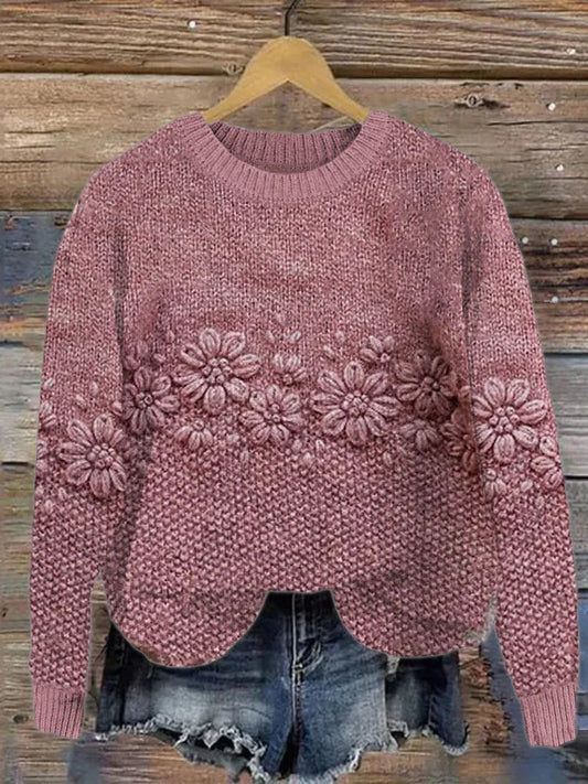 Elegante jersey de punto jacquard con estampado floral rosa para mujer | Ideal para otoño/invierno