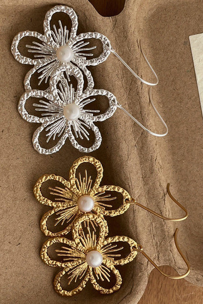 Pearl Openwork Flower Earrings