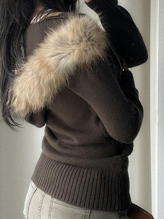 Solid Color Vintage Twist And Fur Stitching Jacket