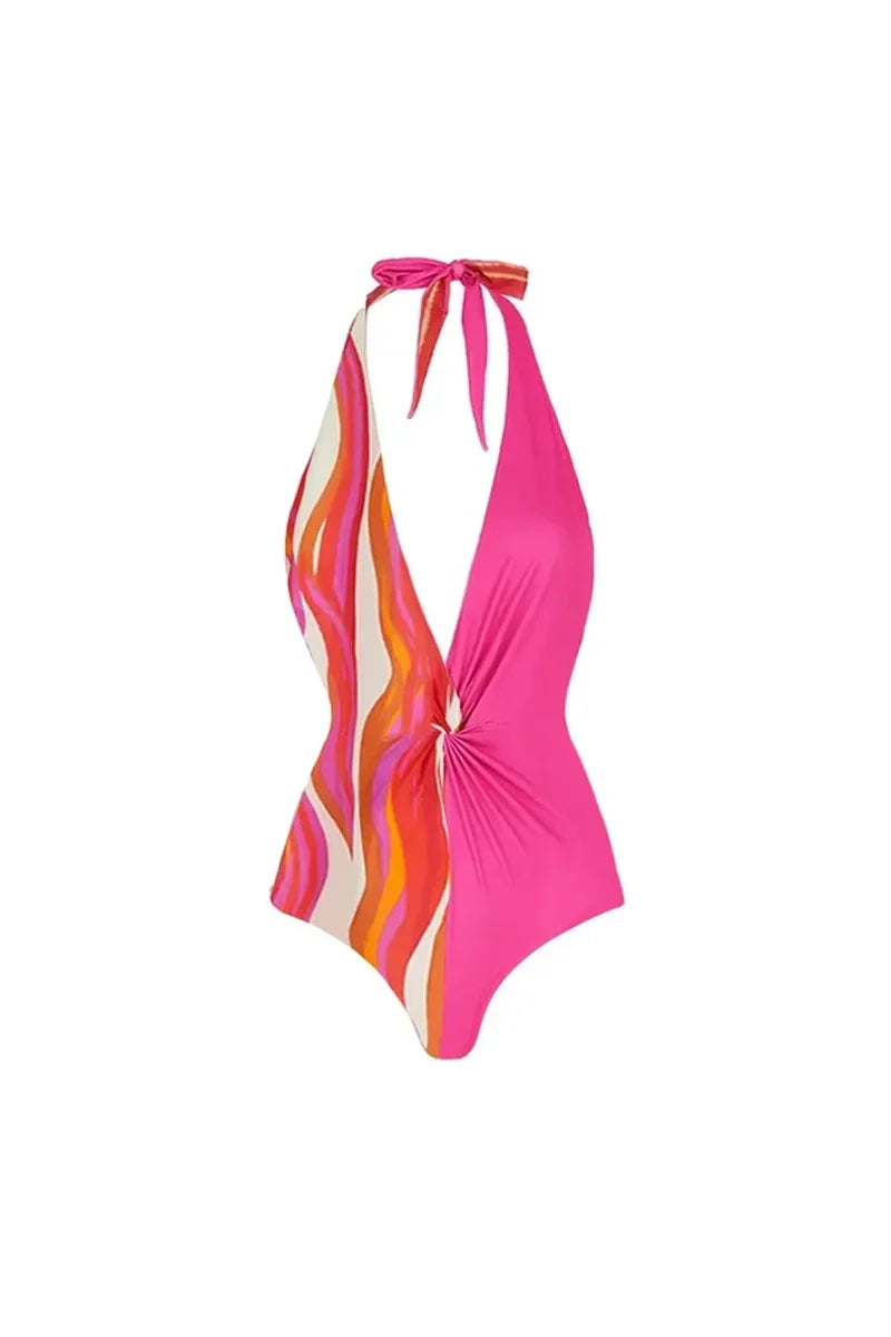 Traje de baño halter y bikini de un solo hombro