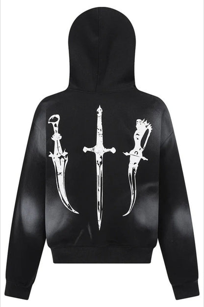 Street Print Fur Trimmed Relaxed Hoodie