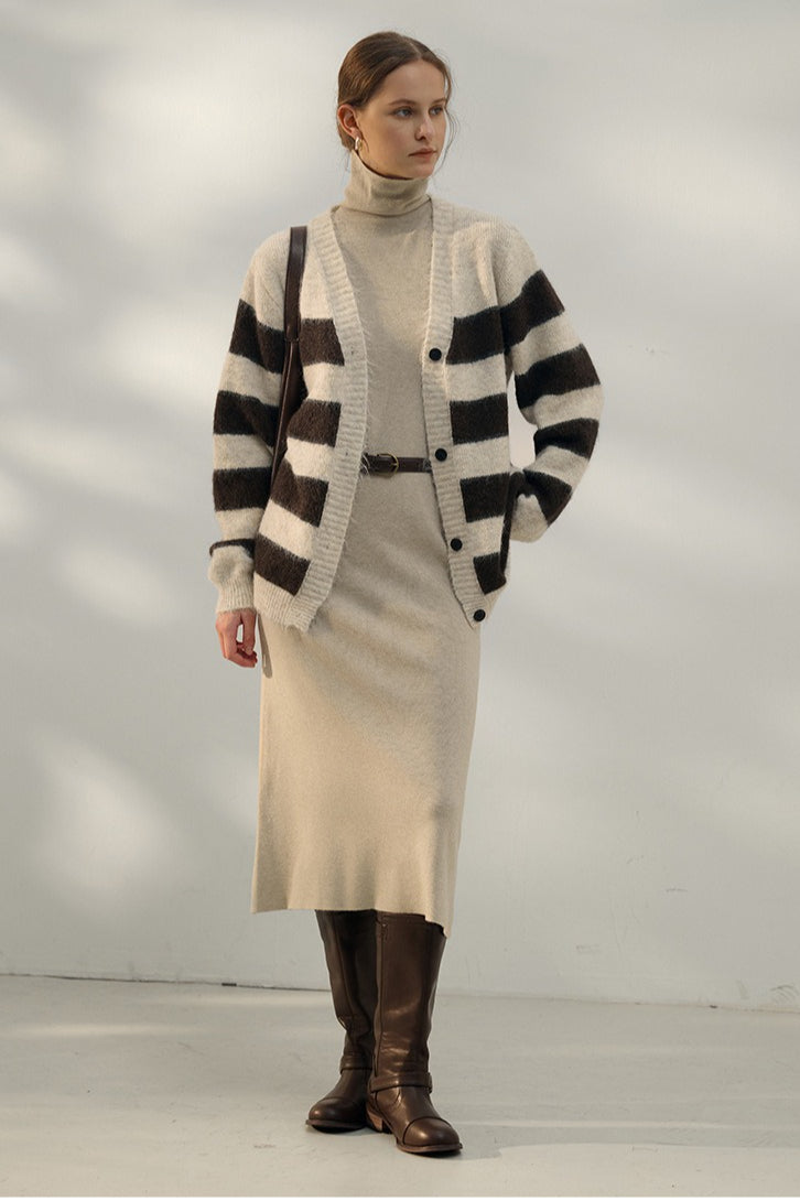 Textured Stripe Color Block Cardigan