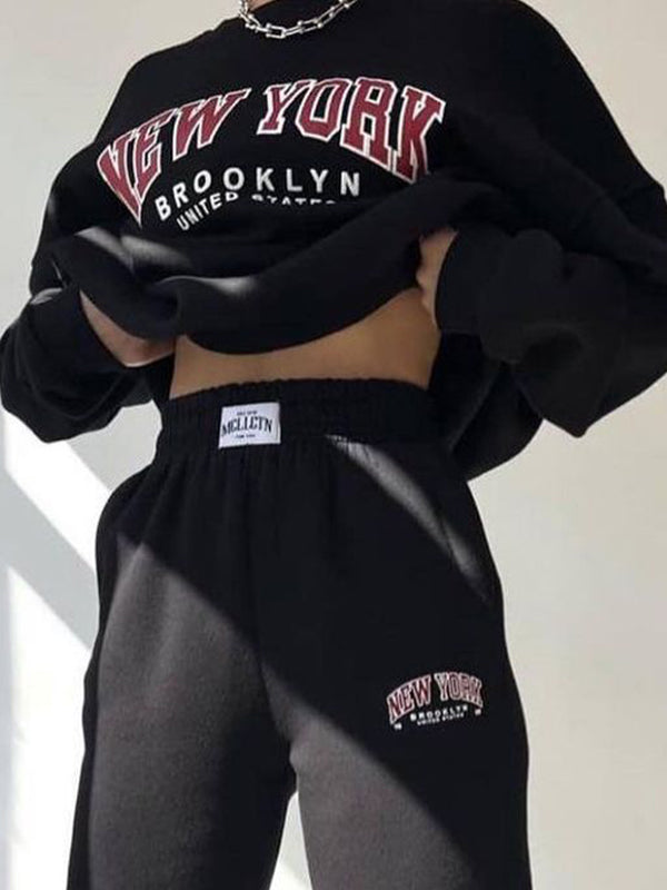 Contrast Color Letter Print Pullover Sweatshirt