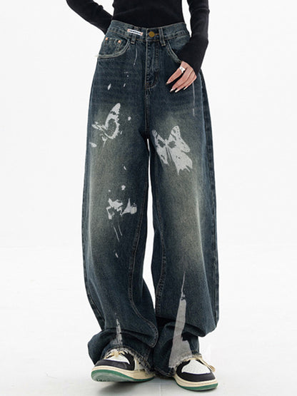Butterfly Print Boyfriend Jeans