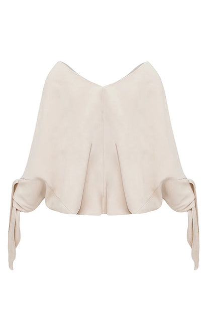 Joyful Bond Linen Blend V-neck Knotted Cuff Half Sleeve Loose Top
