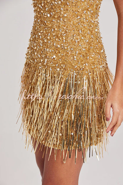 Sparkle City V Neck Strappy Fringed Sequin Mini Dress