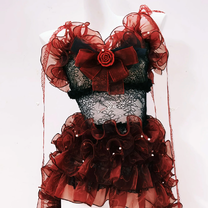 Ruffle bowknot lace cami mini dress  | Festival Outfits Women