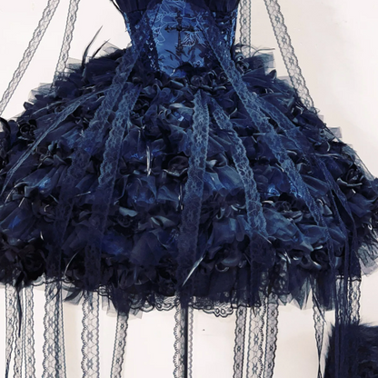Flower applique feather velvet self tie mini dress  | Festival Outfits Women