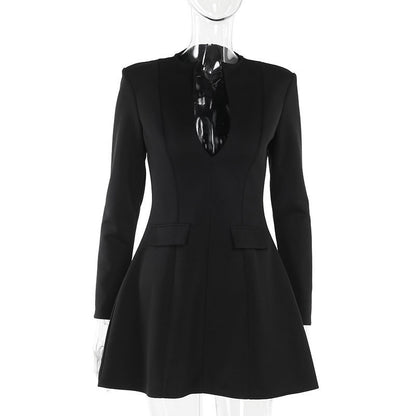 Elegant Slim Fit V-neck Long-sleeve Dress