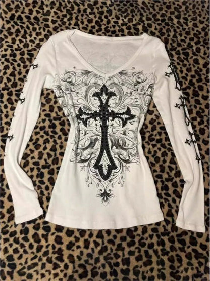 Y2K Cross Graphic Grunge T-shirt