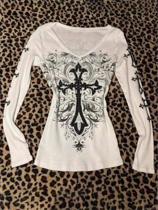 Y2K Cross Graphic Grunge T-shirt