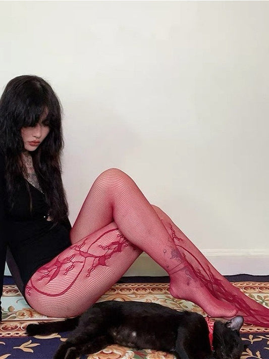 Gothic Snake Print Hollow Fishnet Socks