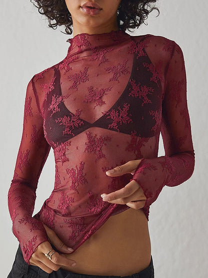 Perspective Lace Mesh Long Sleeve Tee