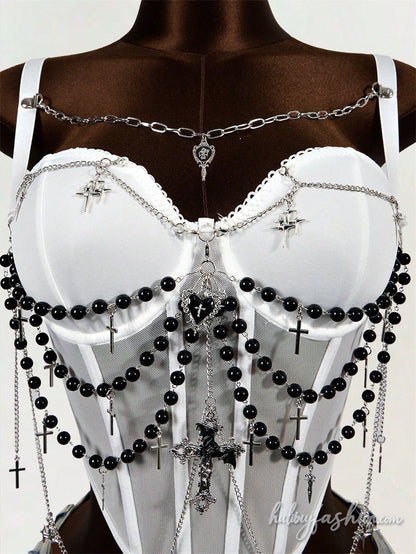 Metal chain beaded corset cami top