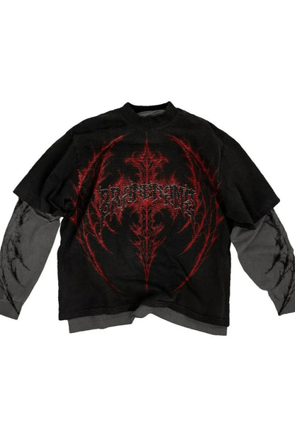 Gothic Scarlet Mystery Texture Layered T-shirt
