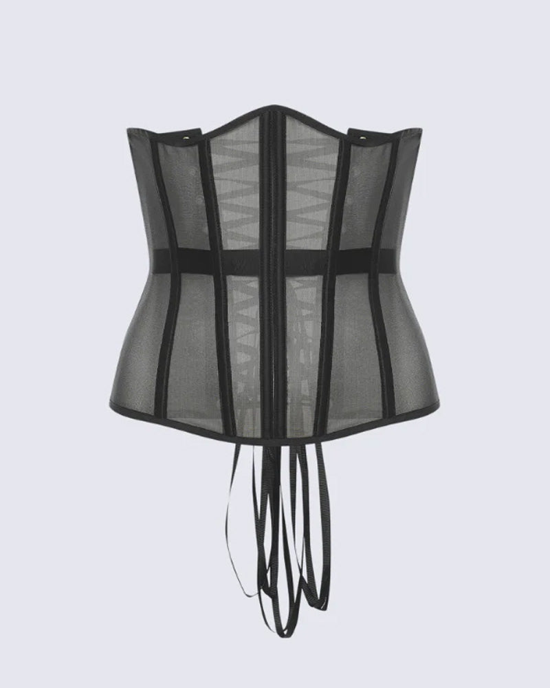 Sexy Mesh Lace-up Corset Without Bra