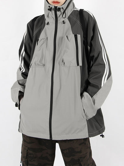 Outdoor Color Block Splice Hooded Jacket