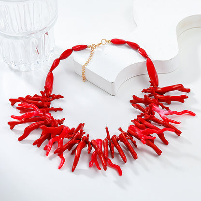 Bohemian Red Coral Necklace Two-piece Set