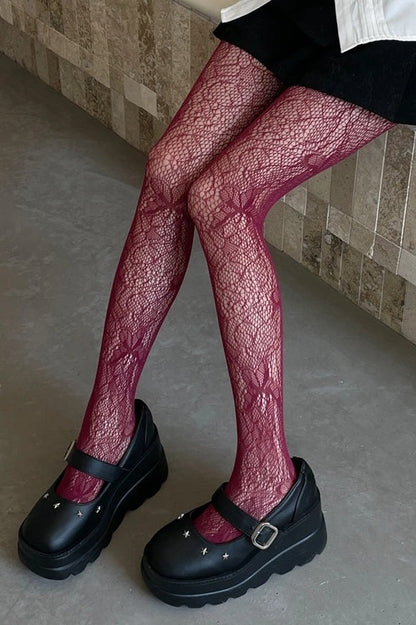 Vintage Butterfly Jacquard Fishnet High Tights