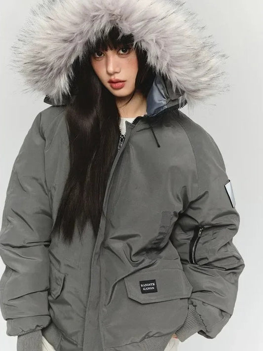 Single-Breasted Casual Hooded Parka Coat