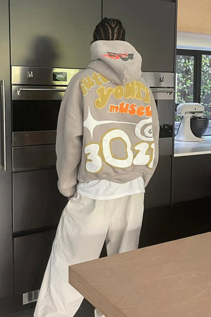 Oversized Letter Puff Print Hoodie