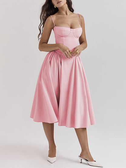 Vintage Solid Cami Midi Dress