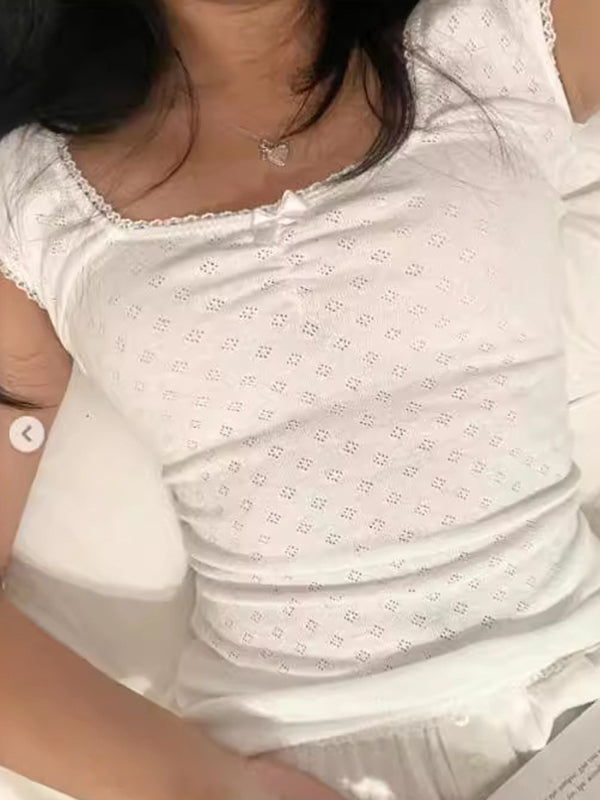 Square Neck Ruffle Short Sleeve Tee