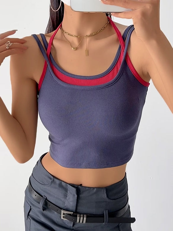 Contrast Color Fake Two Piece Cami Top