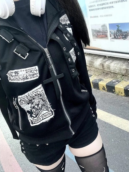 Vintage Hooded Zip Front Jacket