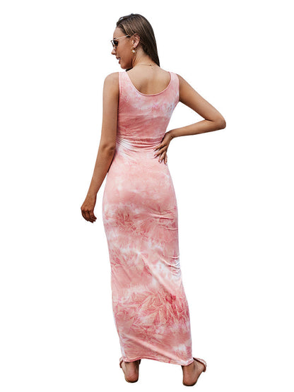 sleeveless tie-dye bag hip dress