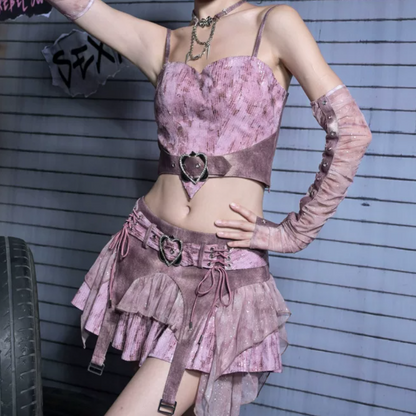 Irregular A line denim glitter mini skirt  | Festival Outfits Women