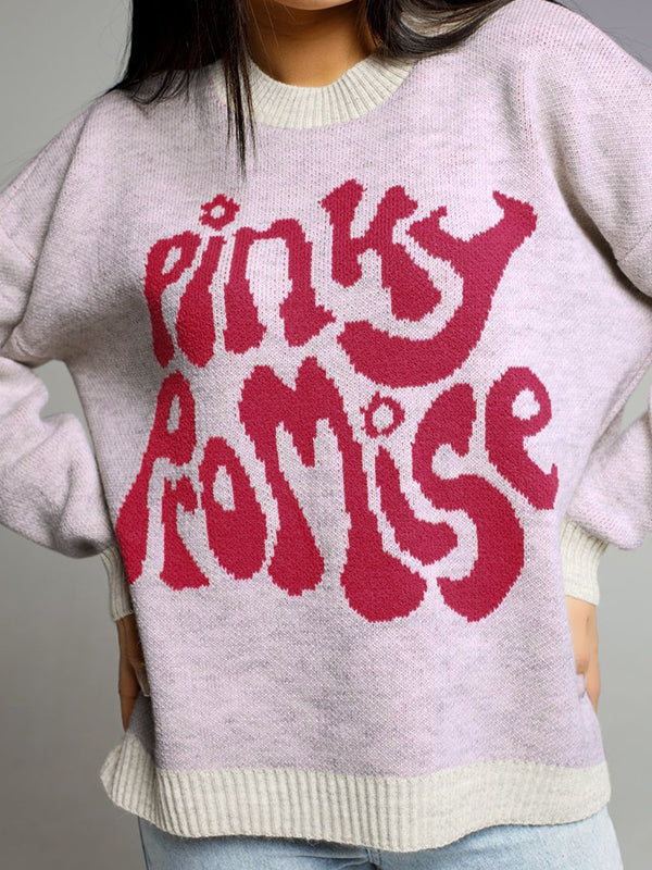Contrast Color Letter Print Pull Over Sweater