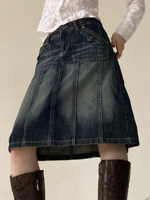 Distressed Washed Slim Straight A Line Denim skirt
