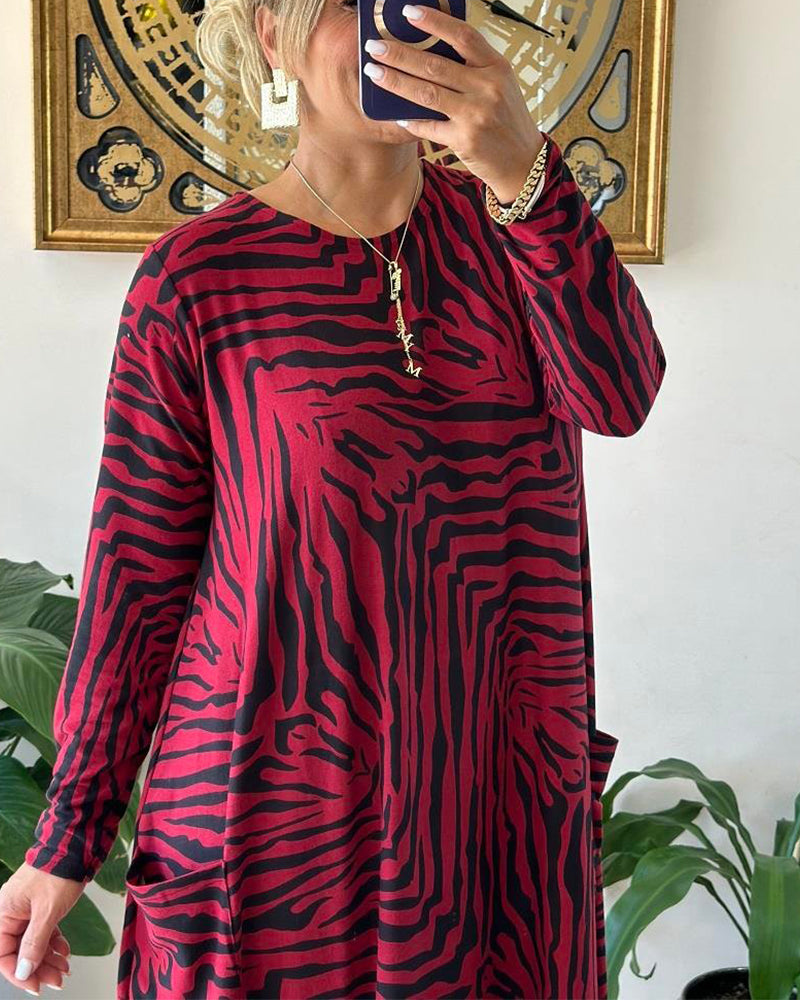 Vestido holgado clásico para mujer con estampado animal y bolsillo delantero | Ideal para primavera/verano