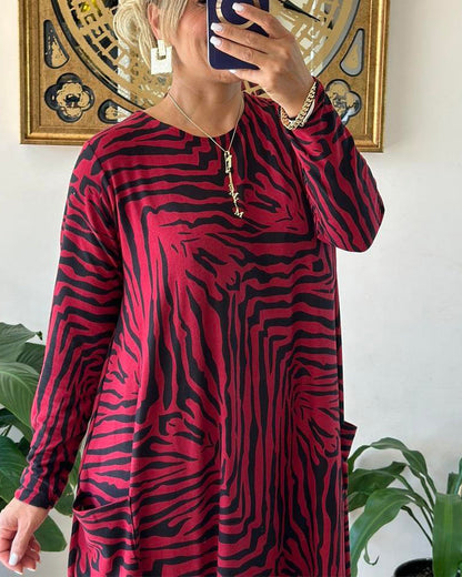 Vestido holgado clásico para mujer con estampado animal y bolsillo delantero | Ideal para primavera/verano